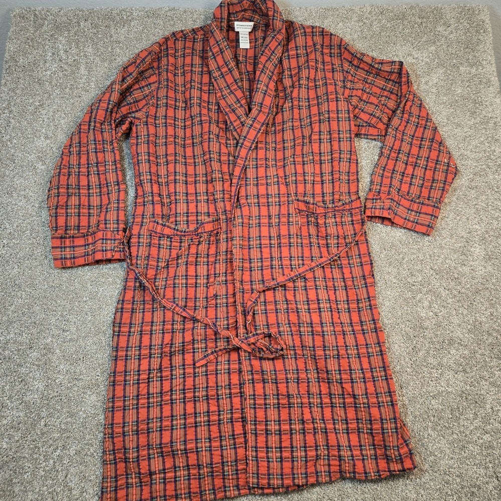Peterborough Row Bath Robe Men's One Size Plaid Red Seersucker  Belted Cotton